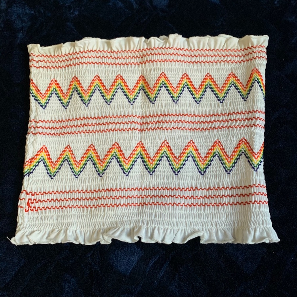 Rainbow strapless crop top cute comfy ribbed